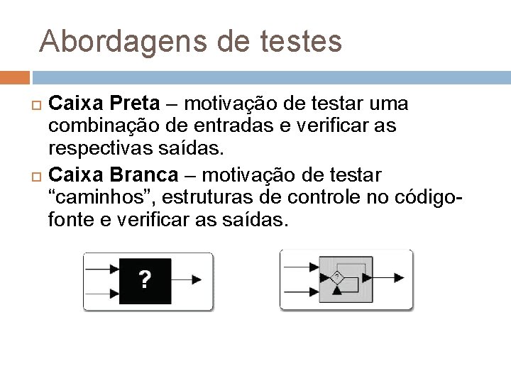 Abordagens de testes Caixa Preta – motivação de testar uma combinação de entradas e Abordagens de testes Caixa Preta – motivação de testar uma combinação de entradas e