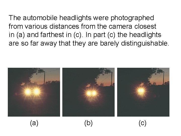 The automobile headlights were photographed from various distances from the camera closest in (a)