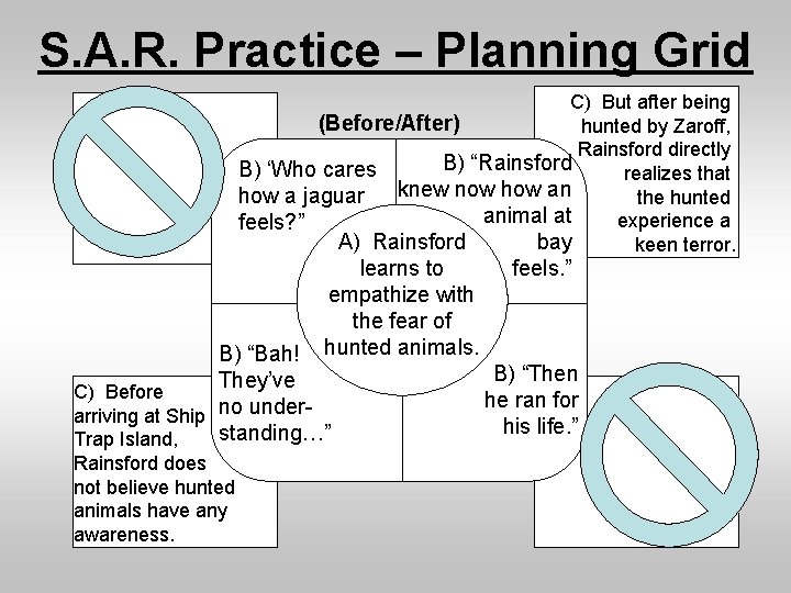 S. A. R. Practice – Planning Grid C) But after being (Before/After) hunted by