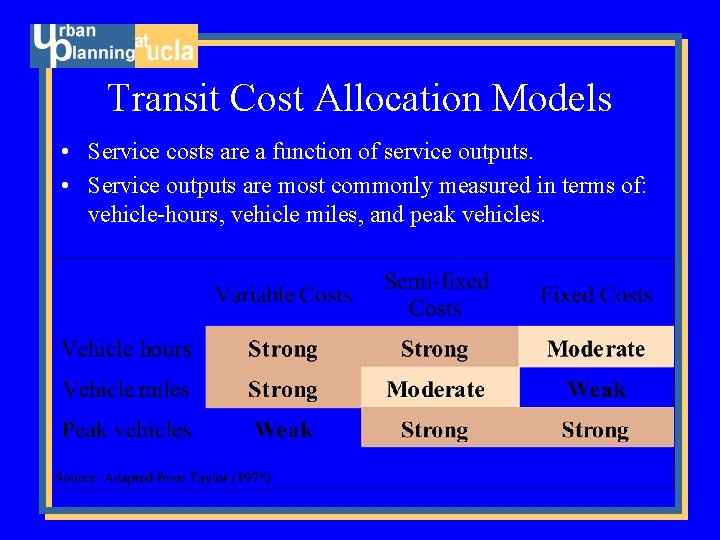 Transit Cost Allocation Models • Service costs are a function of service outputs. •