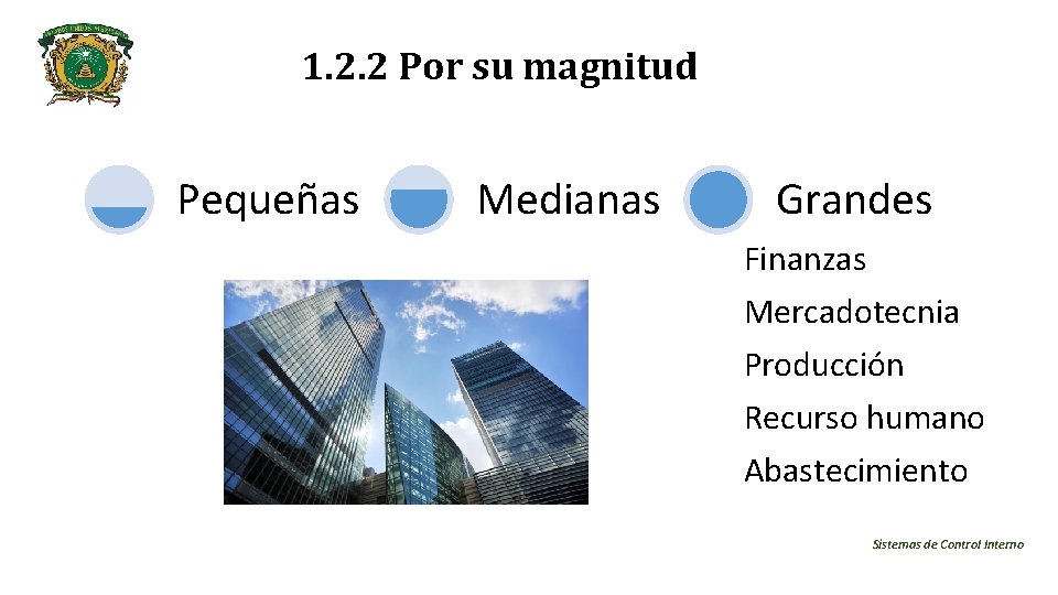 1. 2. 2 Por su magnitud Pequeñas Medianas Grandes Finanzas Mercadotecnia Producción Recurso humano