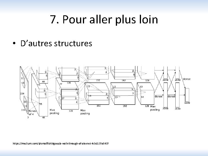 7. Pour aller plus loin • D’autres structures https: //medium. com/@smallfishbigsea/a-walk-through-of-alexnet-6 cbd 137 a