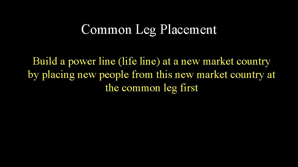Common Leg Placement Build a power line (life line) at a new market country