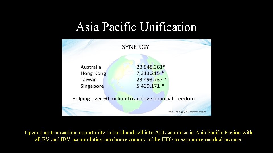Asia Pacific Unification Opened up tremendous opportunity to build and sell into ALL countries