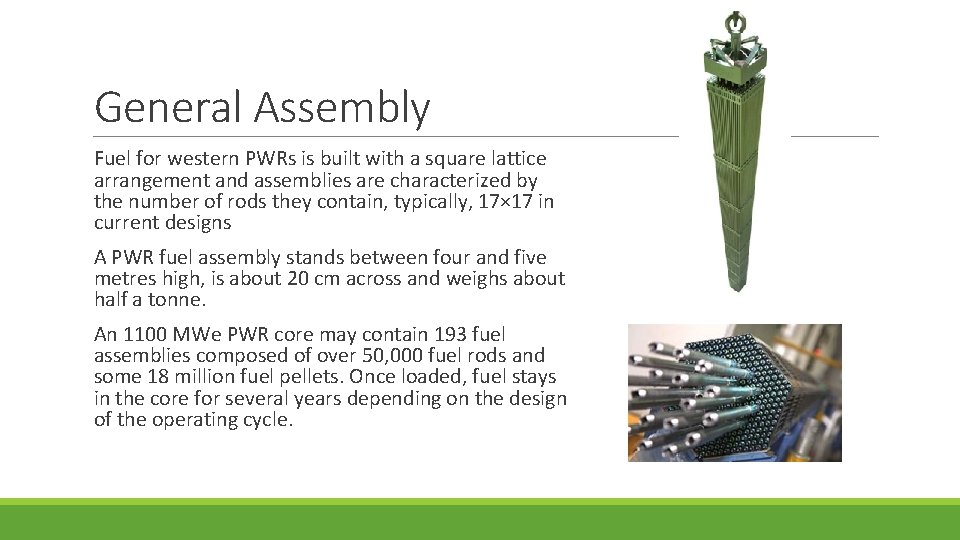 General Assembly Fuel for western PWRs is built with a square lattice arrangement and