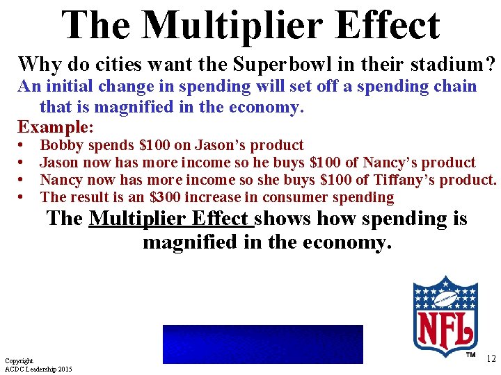 The Multiplier Effect Why do cities want the Superbowl in their stadium? An initial