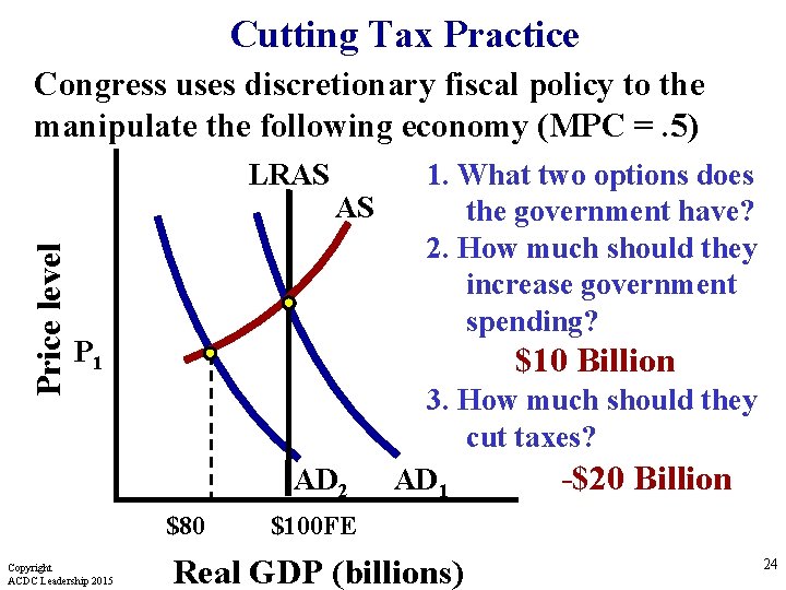 Cutting Tax Practice Congress uses discretionary fiscal policy to the manipulate the following economy