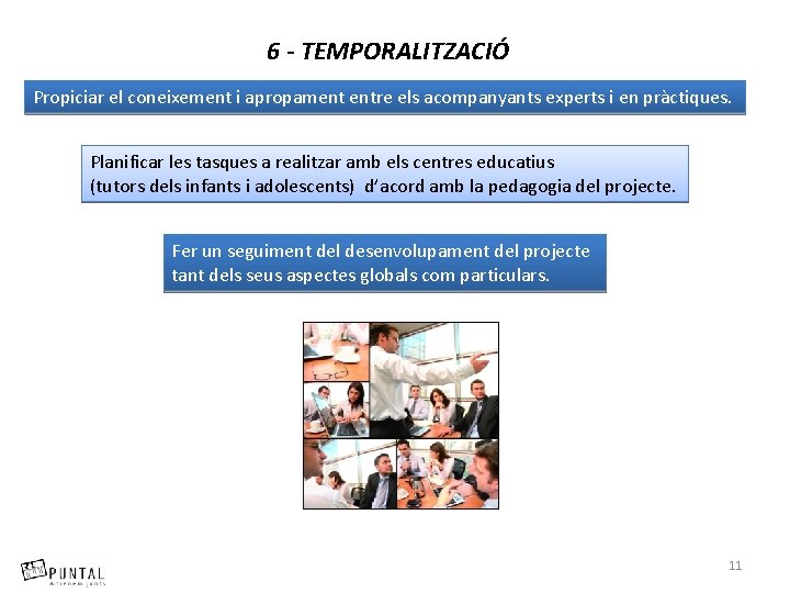 6 - TEMPORALITZACIÓ Propiciar el coneixement i apropament entre els acompanyants experts i en