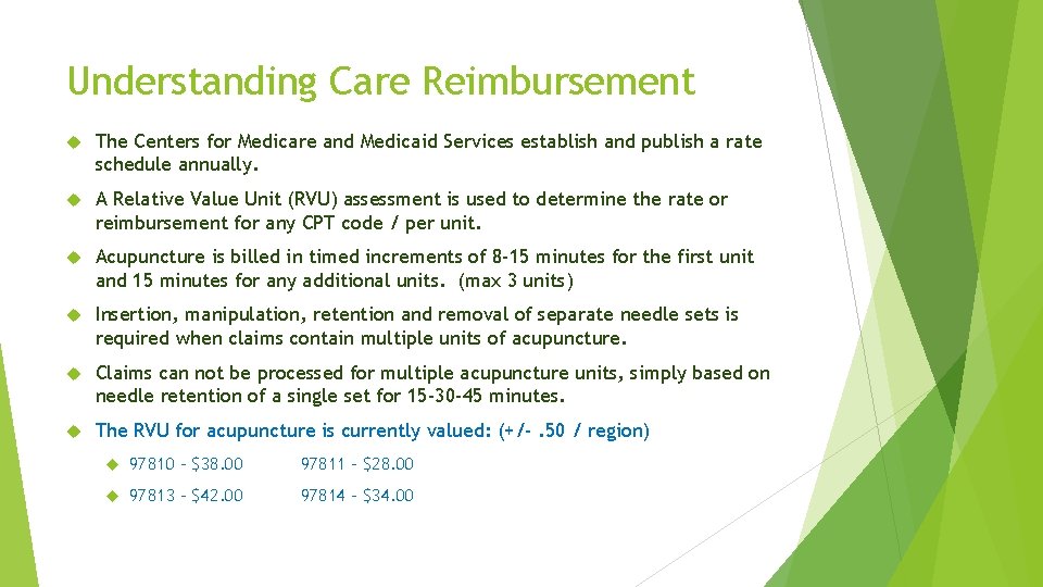 Understanding Care Reimbursement The Centers for Medicare and Medicaid Services establish and publish a