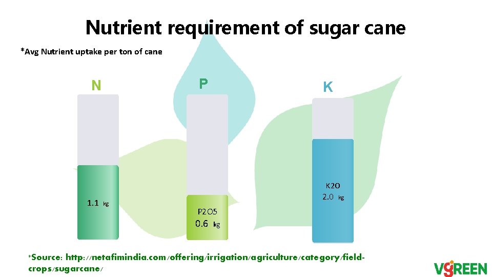 Nutrient requirement of sugar cane *Avg Nutrient uptake per ton of cane P N Nutrient requirement of sugar cane *Avg Nutrient uptake per ton of cane P N