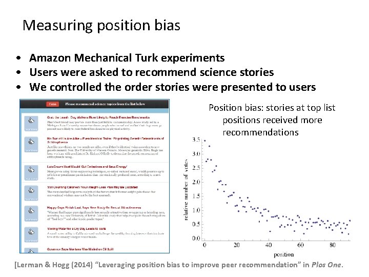 Measuring position bias • Amazon Mechanical Turk experiments • Users were asked to recommend