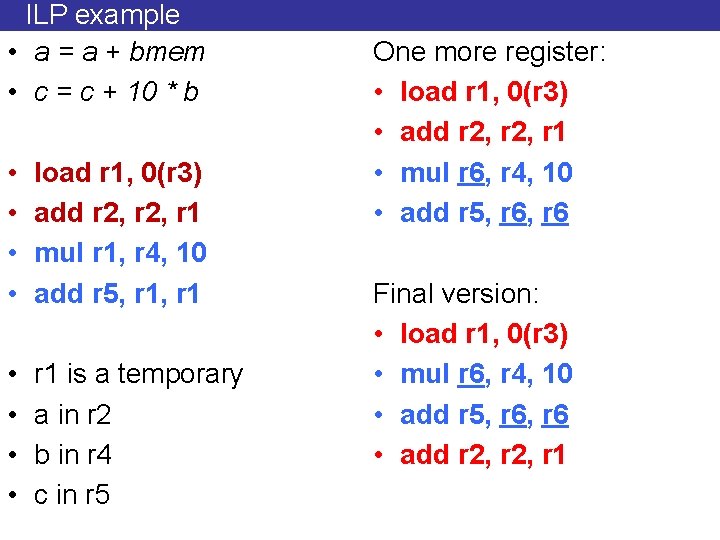 ILP example • a = a + bmem • c = c + 10