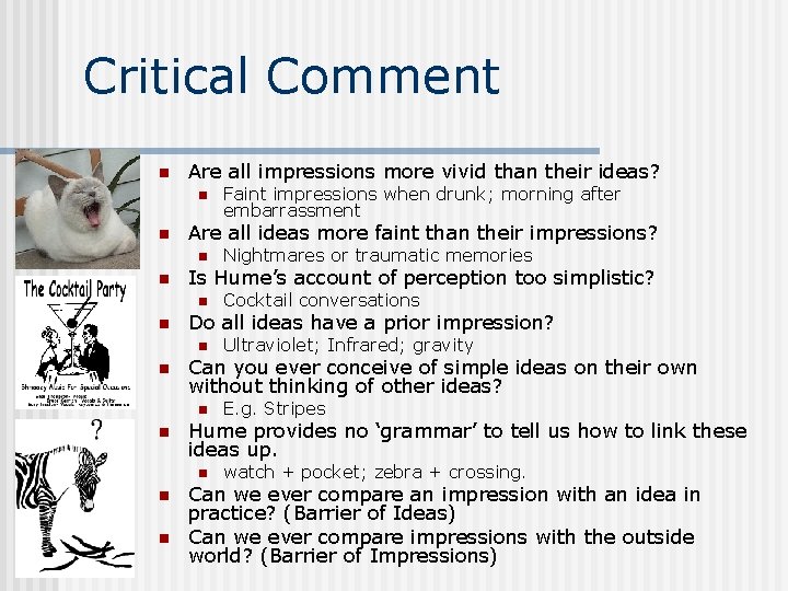 Critical Comment n Are all impressions more vivid than their ideas? n n Are