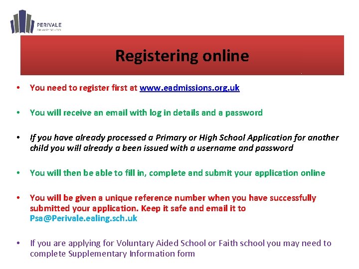 Registering online • You need to register first at www. eadmissions. org. uk • Registering online • You need to register first at www. eadmissions. org. uk •