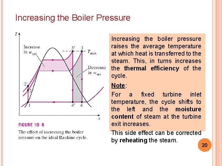 Increasing the Boiler Pressure Increasing the boiler pressure raises the average temperature at which