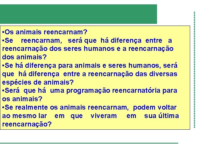  • Os animais reencarnam? • Se reencarnam, será que há diferença entre a