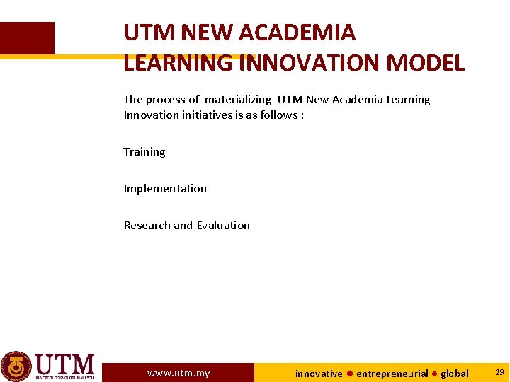 UTM NEW ACADEMIA LEARNING INNOVATION MODEL The process of materializing UTM New Academia Learning