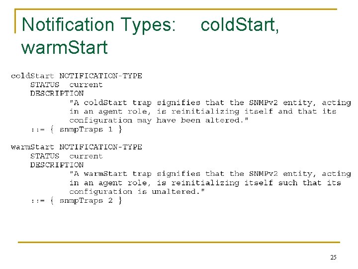 Notification Types: warm. Start cold. Start, 25 