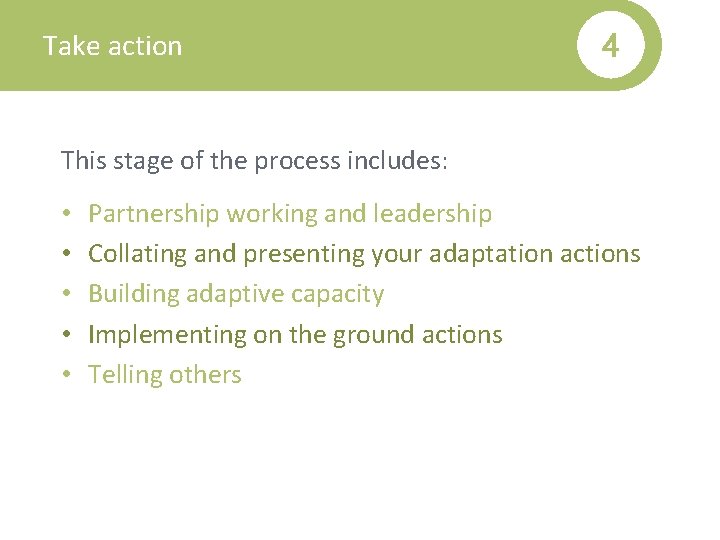 Take action 4 This stage of the process includes: • • • Partnership working