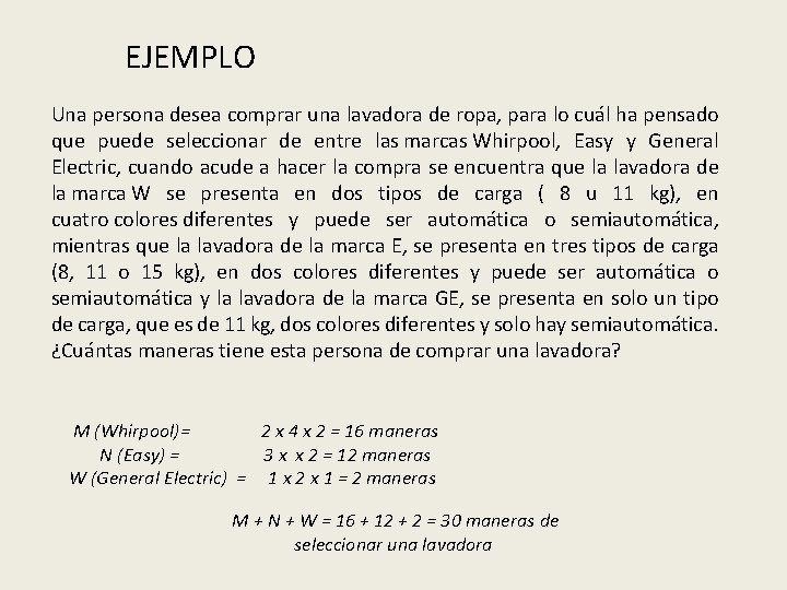 EJEMPLO Una persona desea comprar una lavadora de ropa, para lo cuál ha pensado