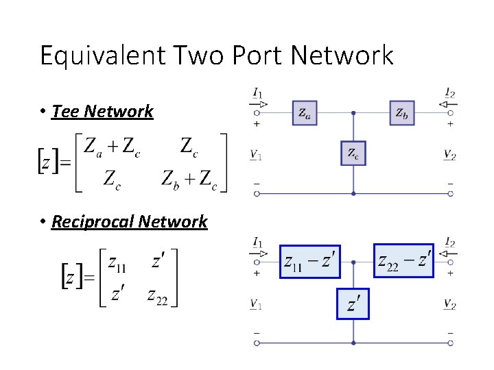 Equivalent Two Port Network • Tee Network • Reciprocal Network 