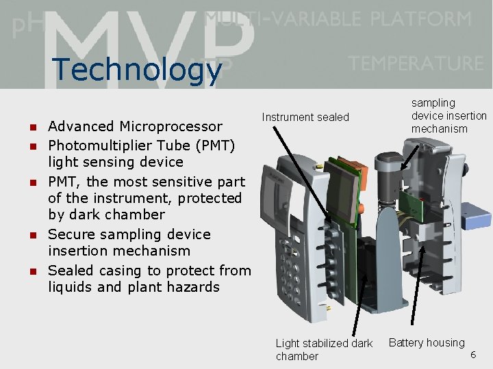 Technology n n n Advanced Microprocessor Photomultiplier Tube (PMT) light sensing device PMT, the