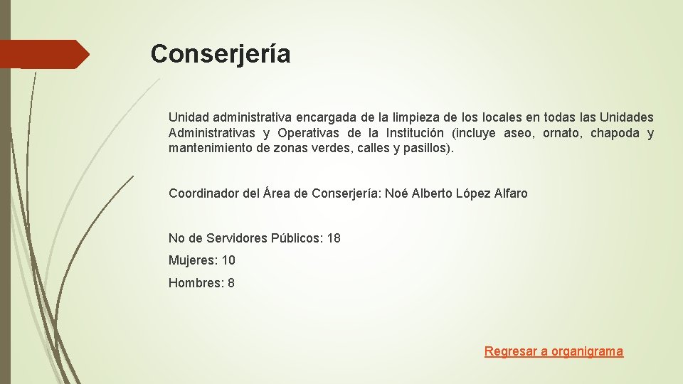 Conserjería Unidad administrativa encargada de la limpieza de los locales en todas las Unidades