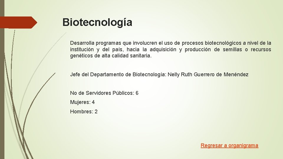 Biotecnología Desarrolla programas que involucren el uso de procesos biotecnológicos a nivel de la