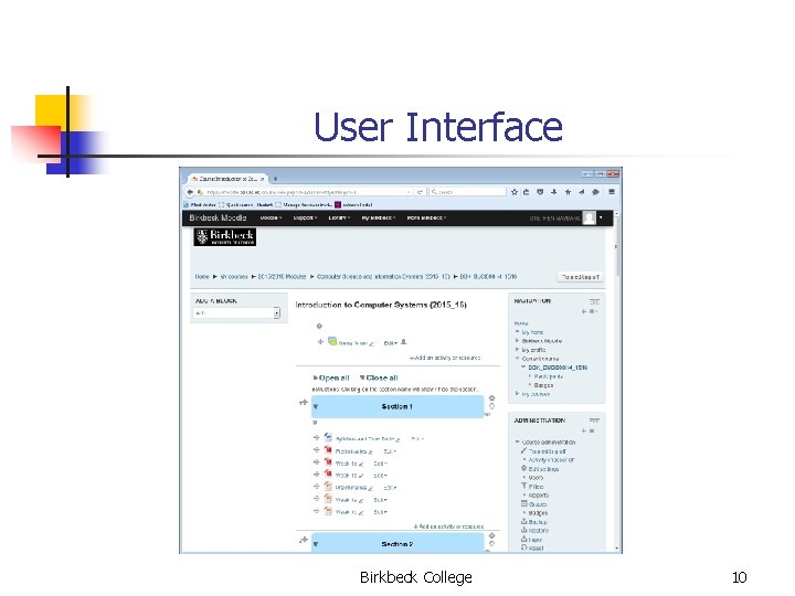 User Interface Birkbeck College 10 