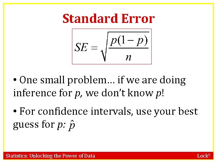 Standard Error • One small problem… if we are doing inference for p, we