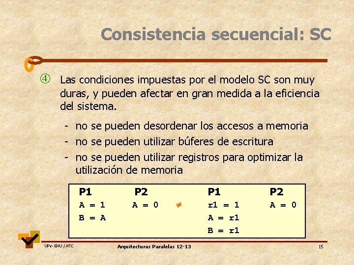 Consistencia secuencial: SC Las condiciones impuestas por el modelo SC son muy duras, y