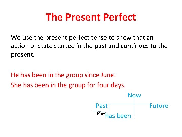 The Present Perfect We use the present perfect tense to show that an action