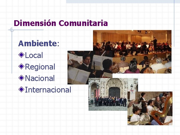 Dimensión Comunitaria Ambiente: Local Regional Nacional Internacional 