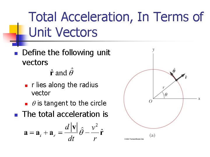 Total Acceleration, In Terms of Unit Vectors n Define the following unit vectors n Total Acceleration, In Terms of Unit Vectors n Define the following unit vectors n