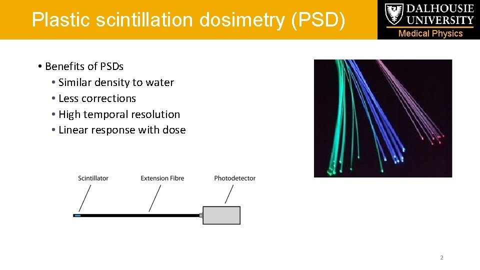 Plastic scintillation dosimetry (PSD) Medical Physics • Benefits of PSDs • Similar density to