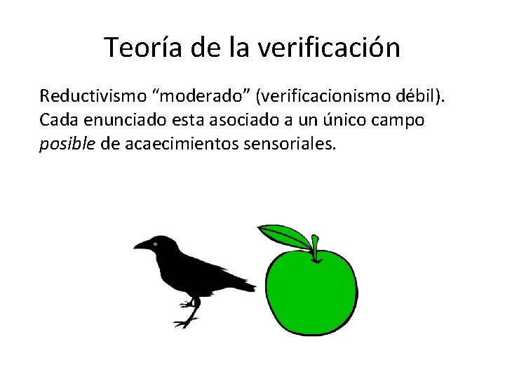 Teoría de la verificación Reductivismo “moderado” (verificacionismo débil). Cada enunciado esta asociado a un Teoría de la verificación Reductivismo “moderado” (verificacionismo débil). Cada enunciado esta asociado a un