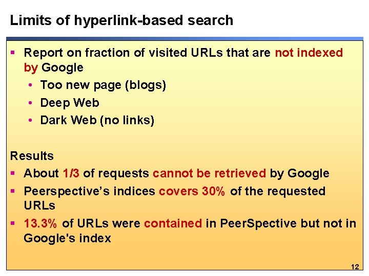 Limits of hyperlink-based search § Report on fraction of visited URLs that are not