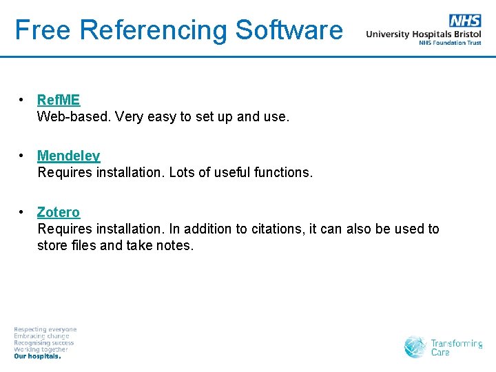 Free Referencing Software • Ref. ME Web-based. Very easy to set up and use.