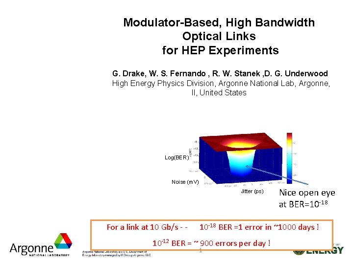 Modulator-Based, High Bandwidth Optical Links for HEP Experiments G. Drake, W. S. Fernando ,