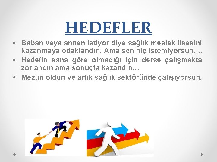 HEDEFLER • Baban veya annen istiyor diye sağlık meslek lisesini kazanmaya odaklandın. Ama sen