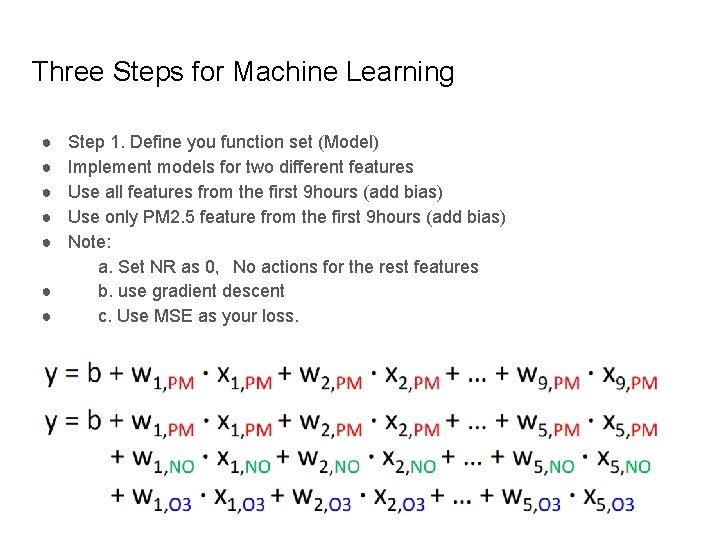 Three Steps for Machine Learning ● ● ● Step 1. Define you function set