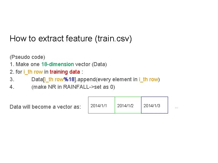 How to extract feature (train. csv) (Pseudo code) 1. Make one 18 -dimension vector