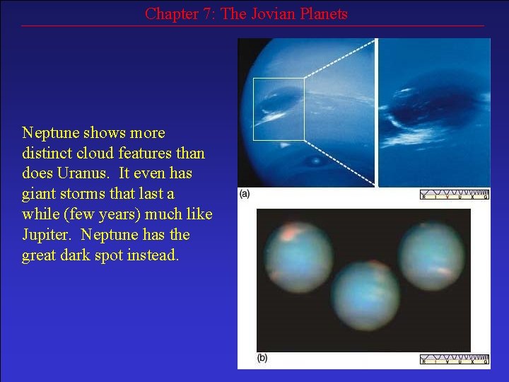 Chapter 7: The Jovian Planets Neptune shows more distinct cloud features than does Uranus.