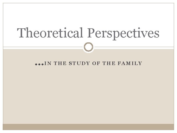 Theoretical Perspectives …IN THE STUDY OF THE FAMILY 