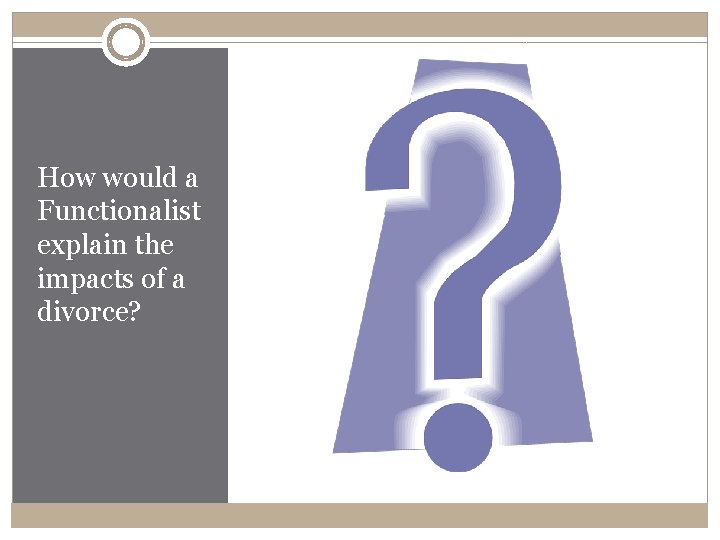 How would a Functionalist explain the impacts of a divorce? 