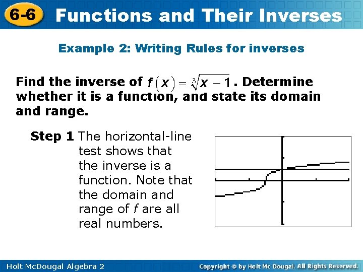 6 -6 Functions and Their Inverses Example 2: Writing Rules for inverses Find the