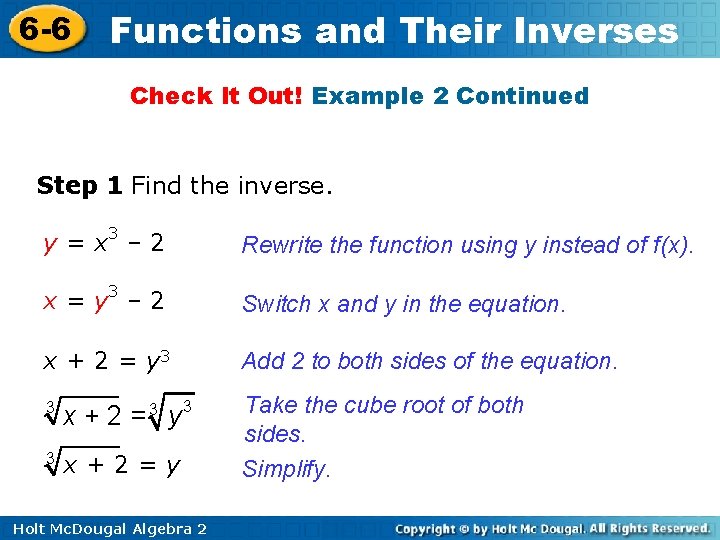 6 -6 Functions and Their Inverses Check It Out! Example 2 Continued Step 1