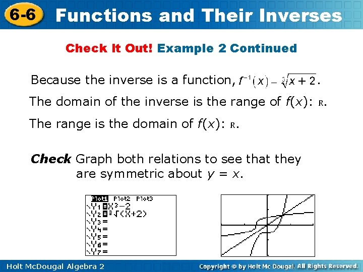 6 -6 Functions and Their Inverses Check It Out! Example 2 Continued Because the