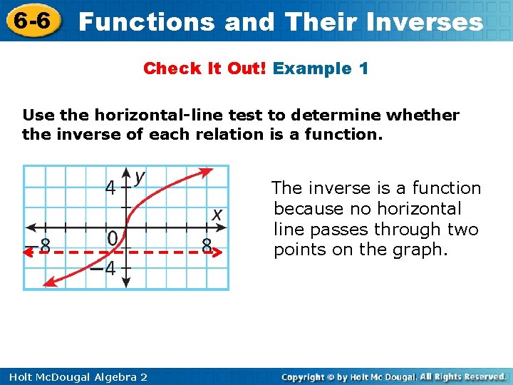 6 -6 Functions and Their Inverses Check It Out! Example 1 Use the horizontal-line