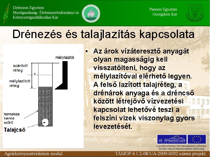 Drénezés és talajlazítás kapcsolata • Az árok vízáteresztő anyagát olyan magasságig kell visszatölteni, hogy Drénezés és talajlazítás kapcsolata • Az árok vízáteresztő anyagát olyan magasságig kell visszatölteni, hogy
